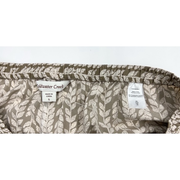Coldwater Creek Light Brown and Cream Printed Leaves Pull On Pants